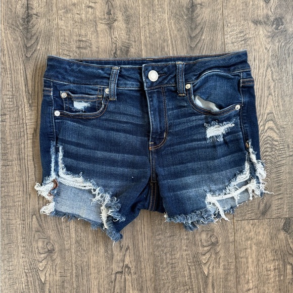 American Eagle Dark Wash Distressed Denim Shorts - Picture 1 of 4